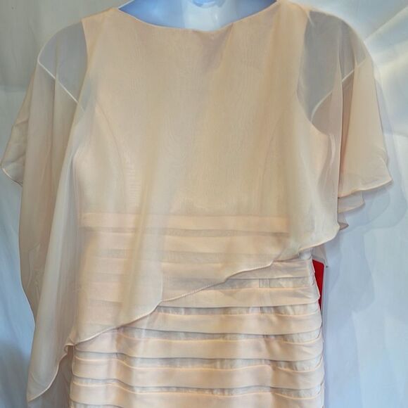 JJ’s House  pearl pink caplet sheath knee length chiffon pleated skirt - Picture 5 of 16